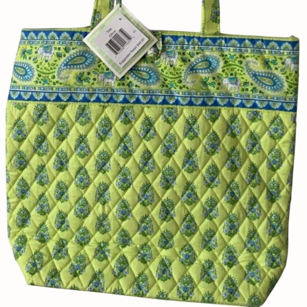 Vera Bradley Lime Green Quilted Paisley Tote